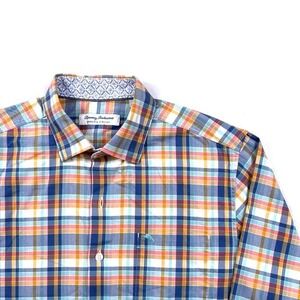Tommy Bahama Sarasota Stretch Plaid Long Sleeve Button Down Shirt Blue Mens S